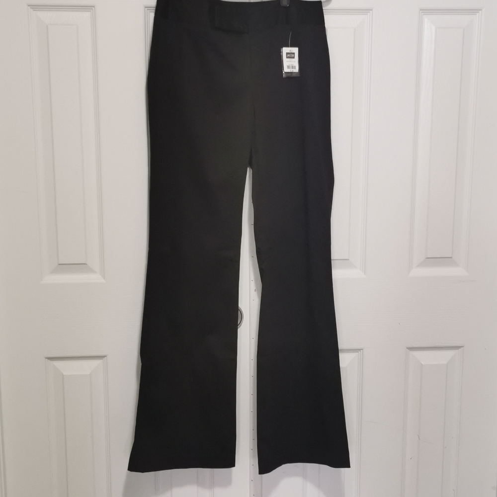 Jacob - NWT Black Flared Pants with Tonal Pin Striping, Size 7/8